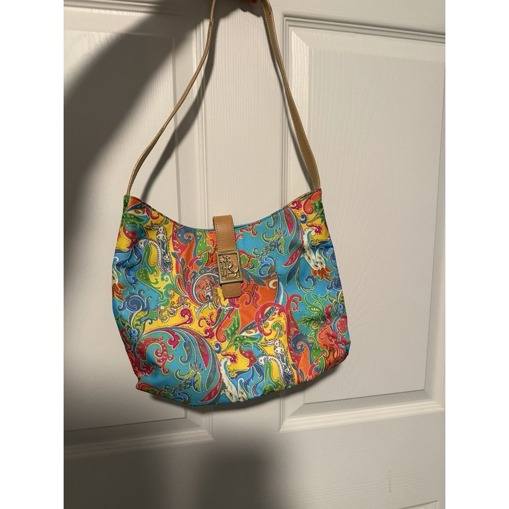 Lauren Ralph Lauren Colorful Floral Paisley Handbag Purse Teal Turquoise